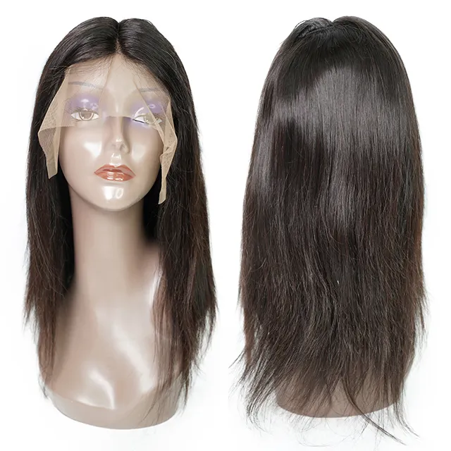 Peluca frontal de encaje de mezcla de cabello humano virgen, nuevo, grado superior, 2014