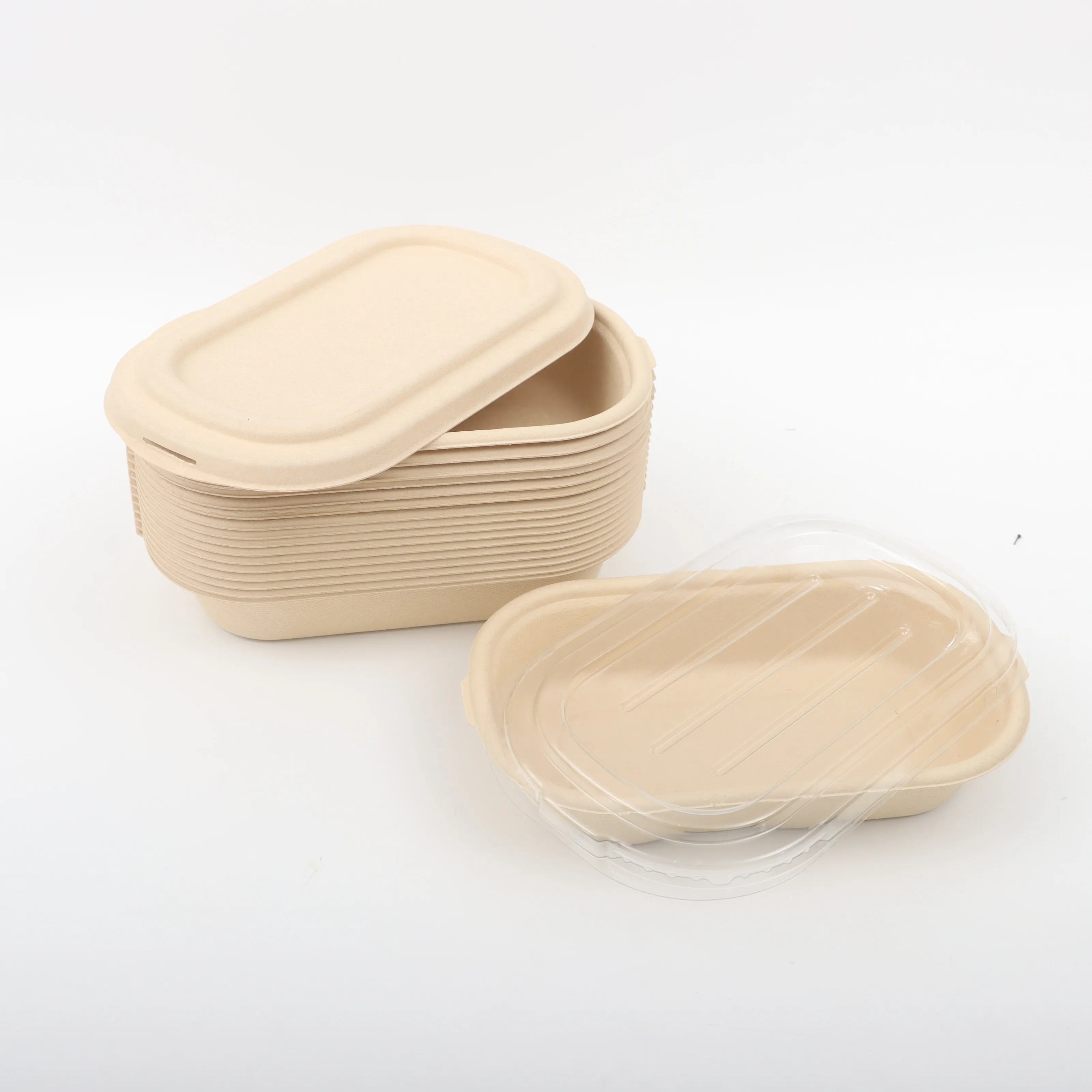 Disposable takeaway Bamboo Pulp Food Biodegradable Food Packaging Lunch Box 850ml Food Paper Box