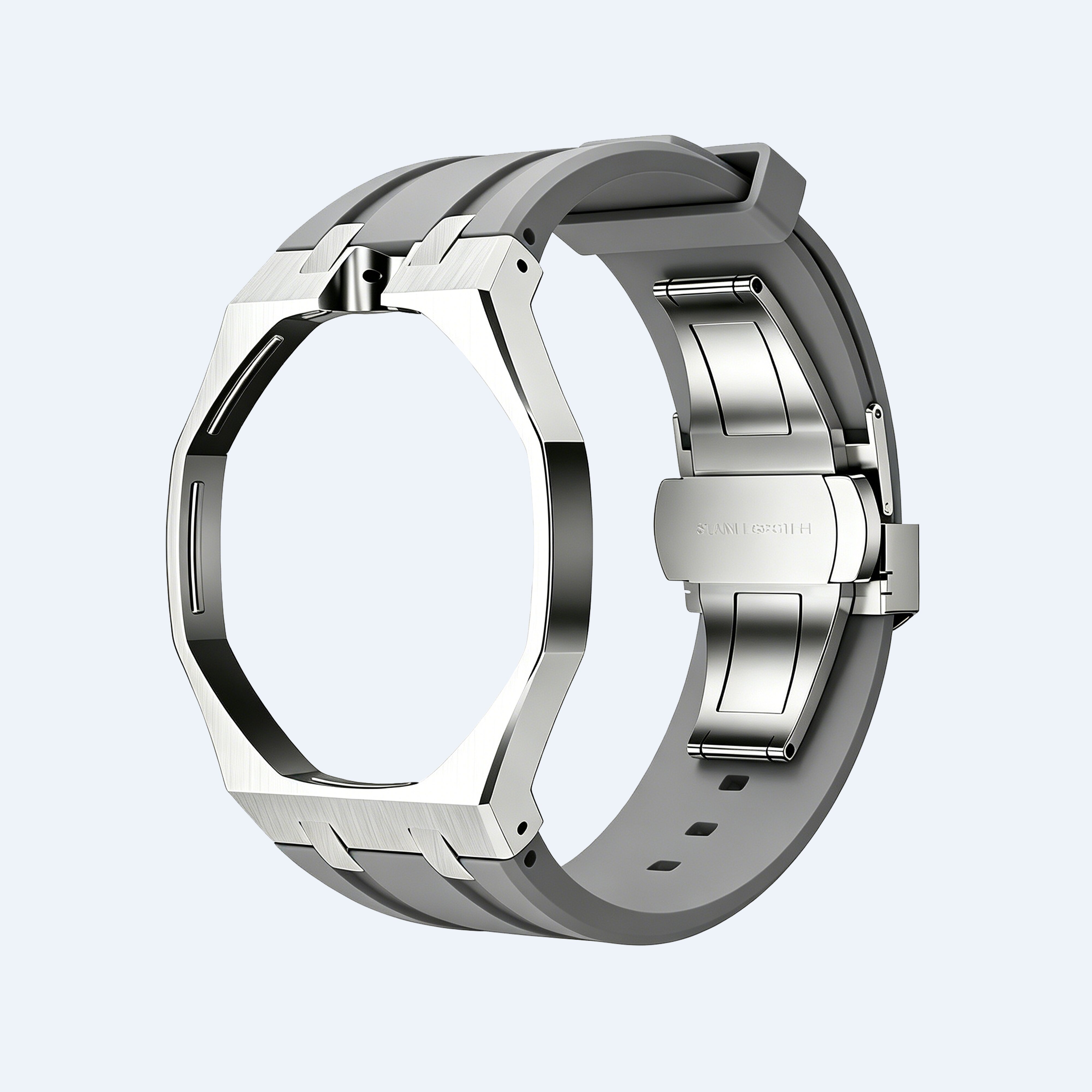 gray rubber band+stainles steel watch case