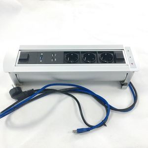 Aleación de aluminio 220V 250V 16A Motorizado Oculto Girado Alemania Flip up Socket de escritorio con cargador USB y caja de cable de datos - Product Image 1
