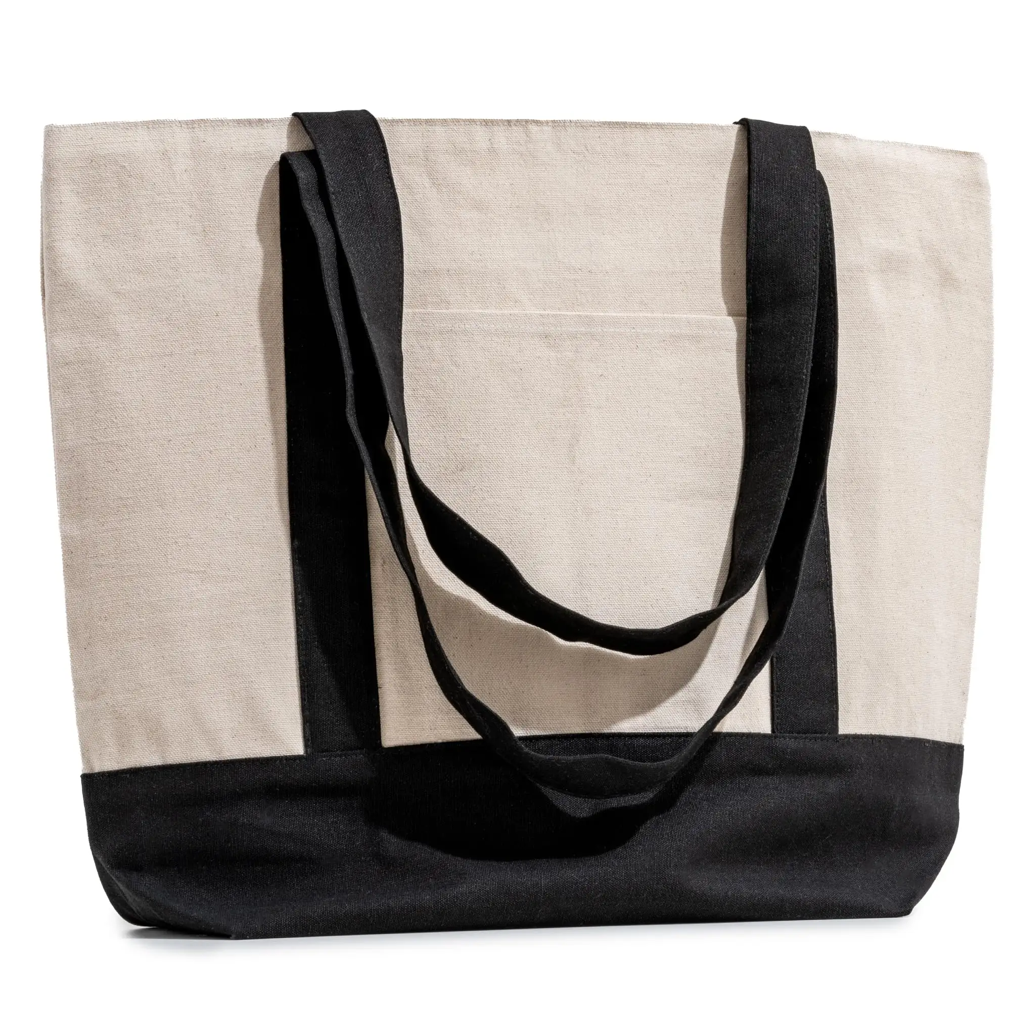 Yüksek kalite siyah özel Logo baskılı çevre dostu kullanımlık tuval alışveriş kadınlar için Vintage plaj çantası pamuk bez çantalar