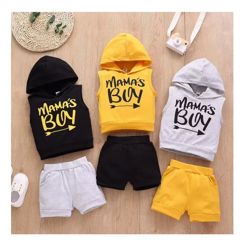 Ms-422 erkek bebek giysileri setleri 0-12 ay 1-3 yıl mektup Hoodie yelek + şort çocuk yaz çocuklar için giyim setleri Boys