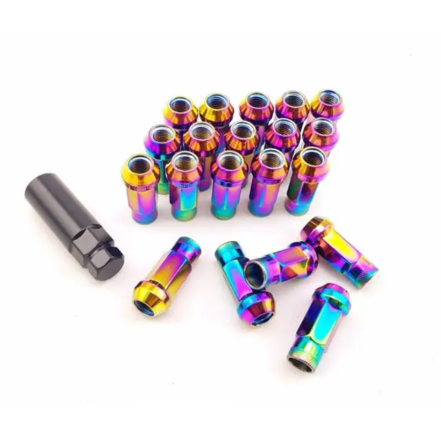 JDM Colored Wheel Lock Nut M12 x 1.5/M12 x 1.25, Car Wheel Locking Lug Nut 48mm, Neo Chrome Lug Nuts