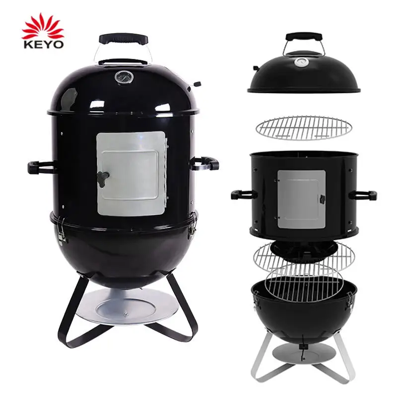 3 in 1 del Carbone di Legna barbecue grill Fumatore 3 strati Torre Verticale Barile Charcoal Grill barbecue Fumatore