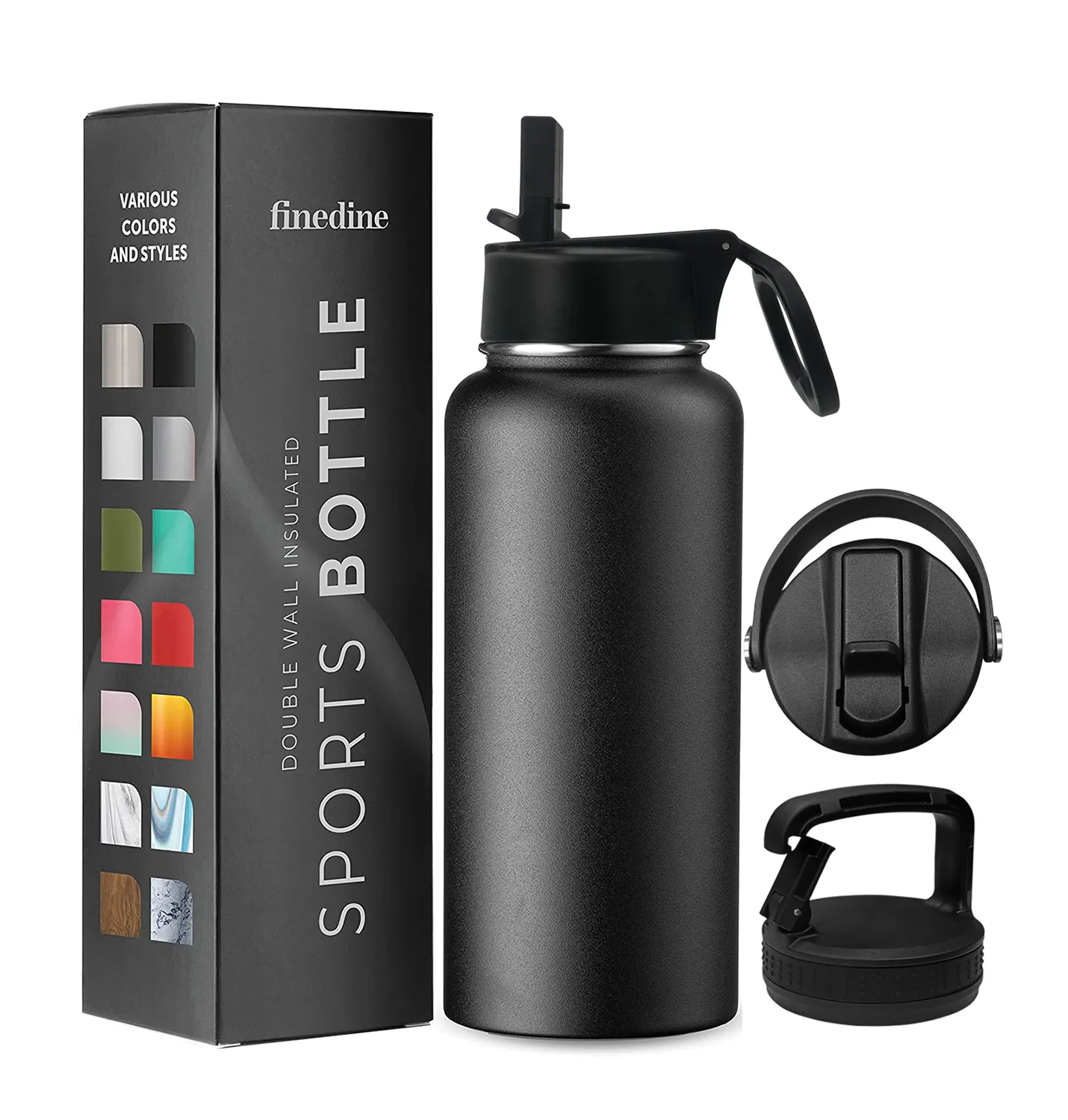 Insulated Stainless Steel Water Bottle 32 Ounce 40oz 64 oz 2.2l Vacuum Canteen 3 Lids Large Metal Drink Bottle Leak Proof