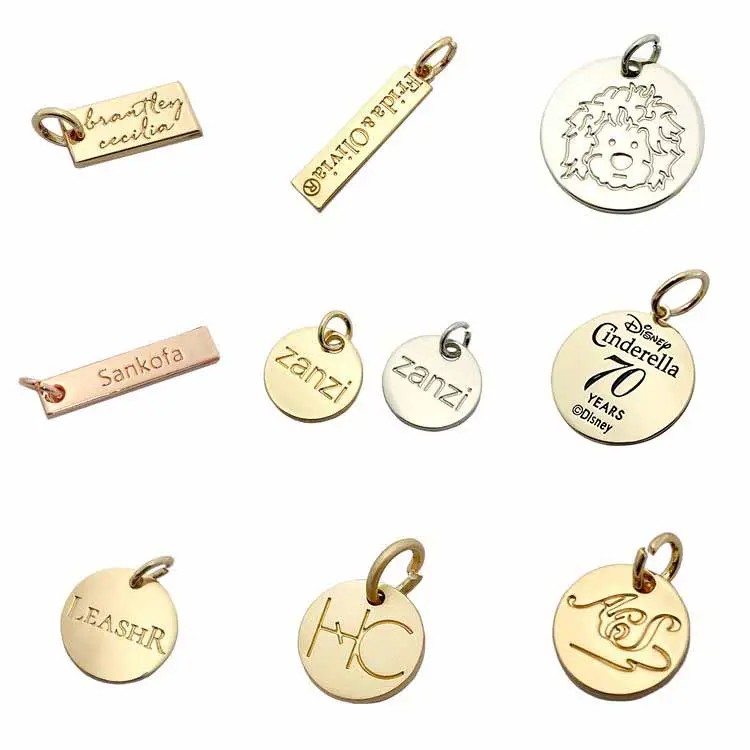 Zinc alloy charm custom embossed brand logo jewelry hang tags for pendant necklace