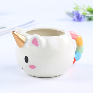 可爱的金色独角兽设计手绘动物陶瓷咖啡杯