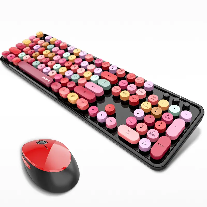 Teclado y ratón inalámbricos para oficina, juego de lápiz labial de color dulce, 2,4G