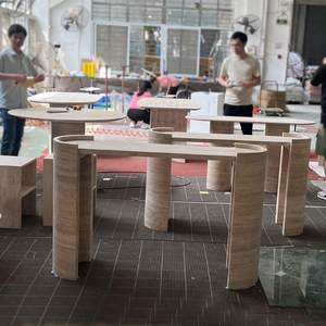 طاولة كونسول عصرية من حجر الترافرتين باللون البيج الفاتح من SW STONE، طاولة مدخل من الحجر الطبيعي، أثاث لغرفة المعيشة - Product Image 6