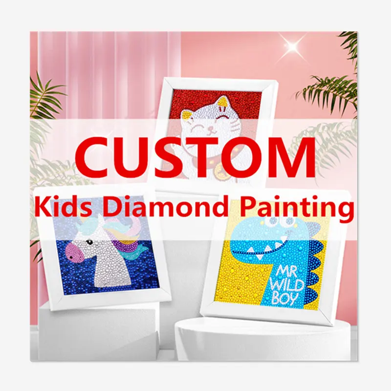 Pintura de diamantes bordado de cristal de dibujos animados taladro completo niños Kits de pintura de diamantes con marco decoración de pared regalos DIY