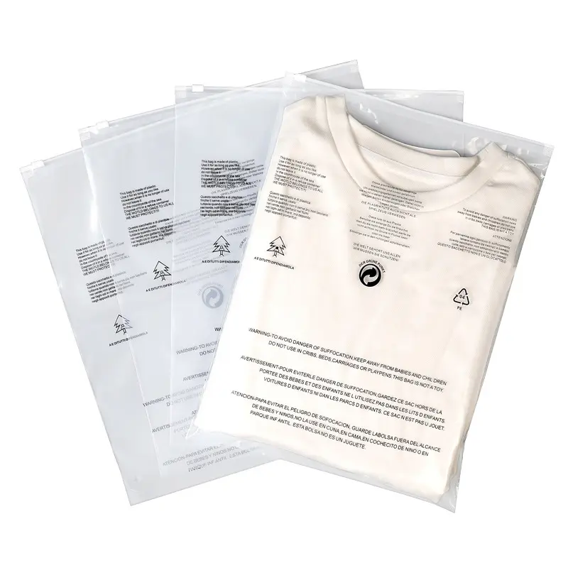 Sacs transparents Paquets à fermeture éclair givrés blancs pour vêtements Emballage à glissière en plastique en gros sac réutilisable avec fermeture à glissière pour l'emballage de vêtements