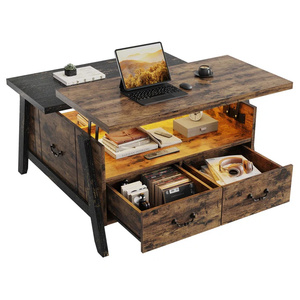 Mesa de centro multifuncional moderna, mesa de centro de elevación con acento de madera con luces Led y cajones de almacenamiento - Product Image 6