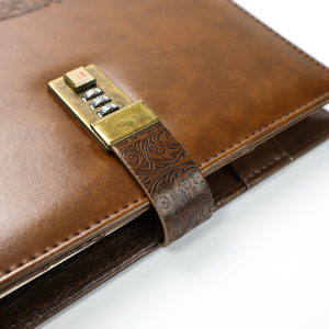 Custom Vintage Ring Binder <strong>Notebook</strong> Diary with Sewing Binding PU Leather Loose Leaf Lock Secret <strong>Code</strong> Planner