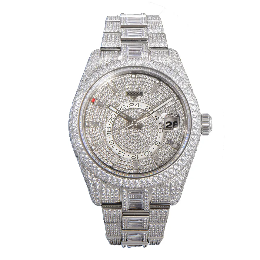 42mm Diamond Iced Out Relojes 904L Acero inoxidable Lujo de alta calidad 9001 Reloj de movimiento automático para hombres Reloj personalizado AAA