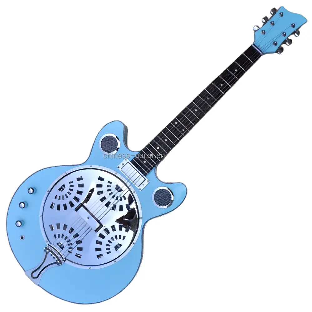 Flyoung semi hollow body electric Guitar Left handed Sky Blue 6 Strings Electric Guitar Chrome Hardwares guitar