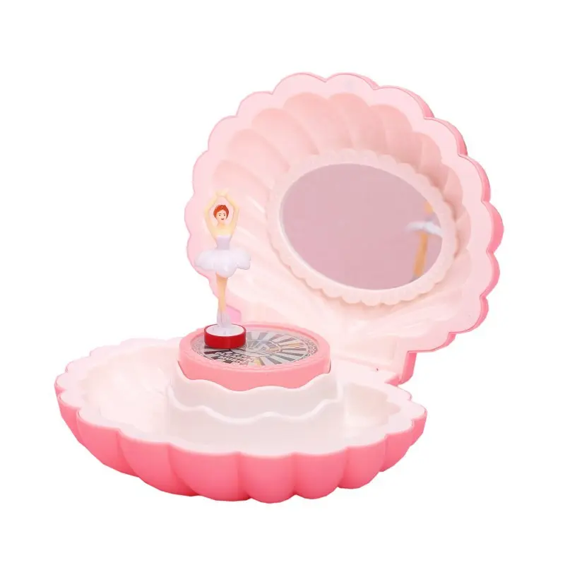 Concha de manivela para presente de natal, venda no atacado, branco e rosa, decorativa personalizada para meninas crianças, brinquedo, joias, dança, balerina, caixa de música