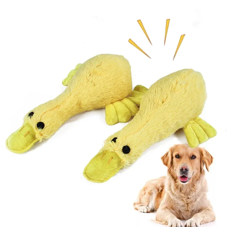 Sevimli sarı ördek şekli peluş dolması gıcırtılı bite dayanıklı pet köpek çiğnemek oyuncak