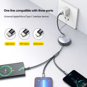 6A Fast <strong>3</strong>-in-1 Telescopic Data Cable TPE for <strong>IOS</strong> Compatible <strong>Apple</strong> Android Type-C 120W Fast Charge Three One Stretchable Cable - Product Image 4