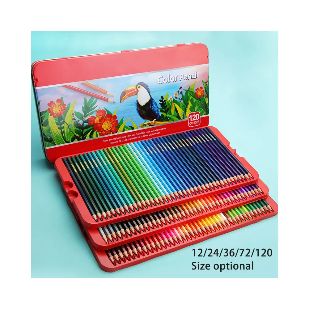 ANI – crayons multicolores en bois naturel écologique avec boîte en fer, ensembles de 72 crayons de couleur