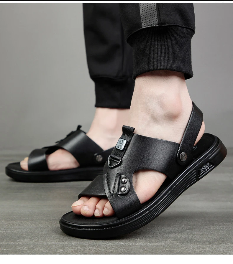 Summer Beach Sandals Slippers for Men Leather PU Casual Sandal Slippers