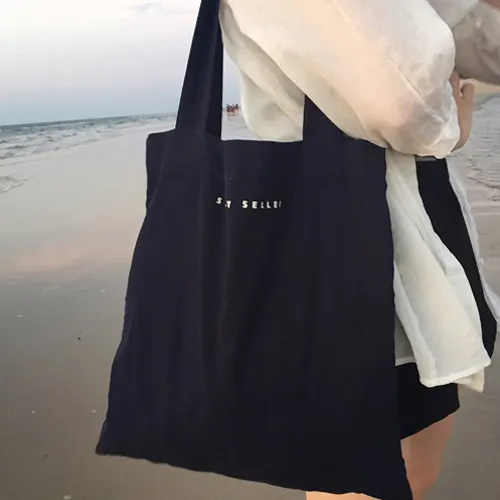 Toptan en kaliteli siyah büyük tuval Tote çanta pamuklu alışveriş çantası bez plaj çantası ile özel baskılı Logo
