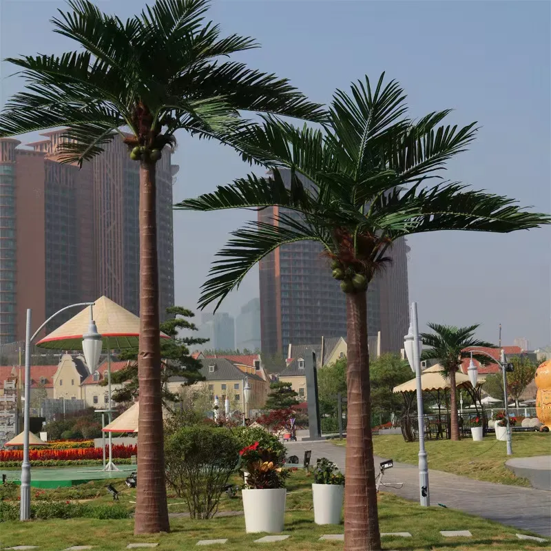 H0617 grande simulazione plastica cocco data palma pianta indoor outdoor parco acquatico decor finta palma artificiale felce