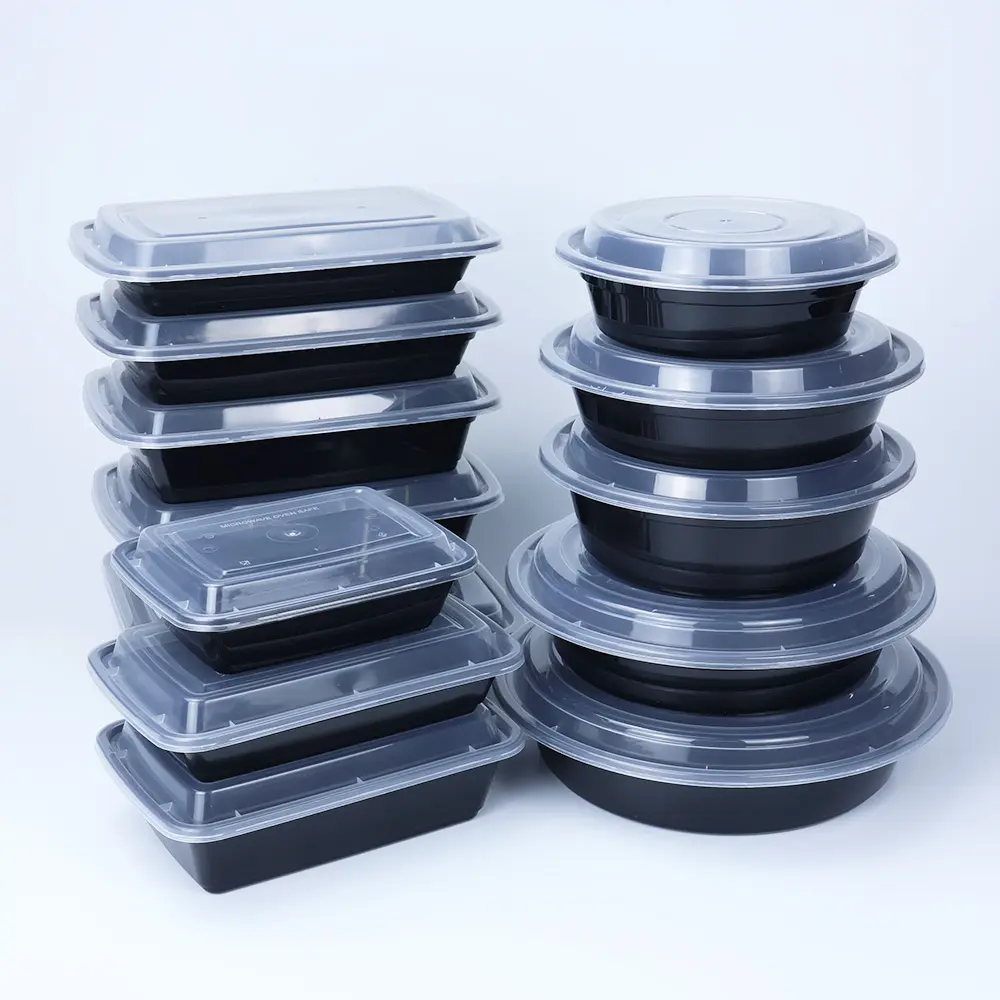 علبة طعام جاهز للتعبئة 16 أونصة 24 أونصة 28 أونصة 32 أونصة علبة طعام بلاستيكية للاستعمال مرة واحدة من بلاستيك بي بي مزودة بغطاء