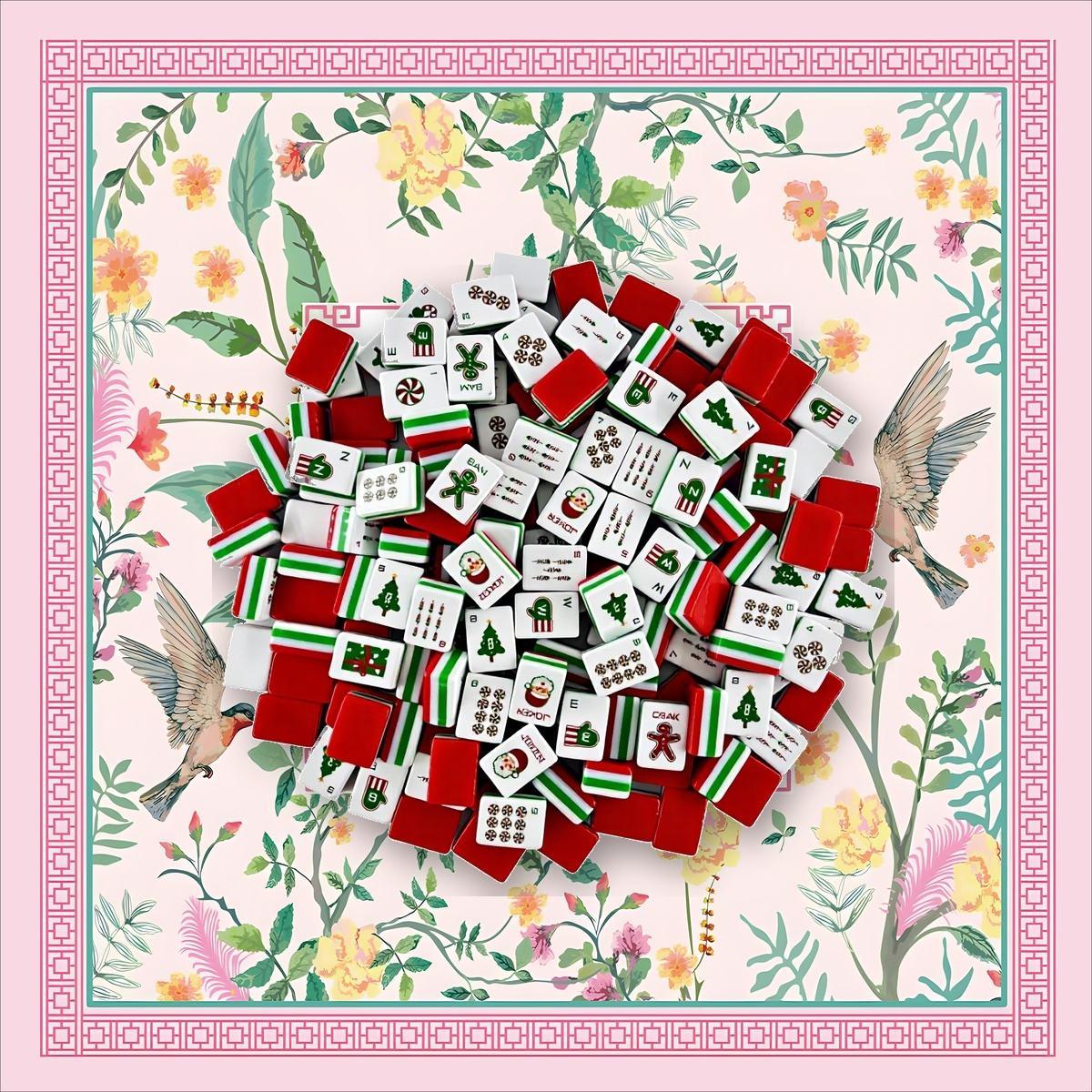 Christmas Red Mahjong Tile and Mat Set 4