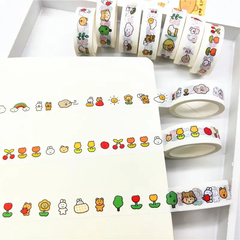 사용자 정의 마스킹 실버 금박 테이프 세트 인쇄 제조 업체 일본 만화 테이프 테이프과 어린이 DIY 스티커 종이