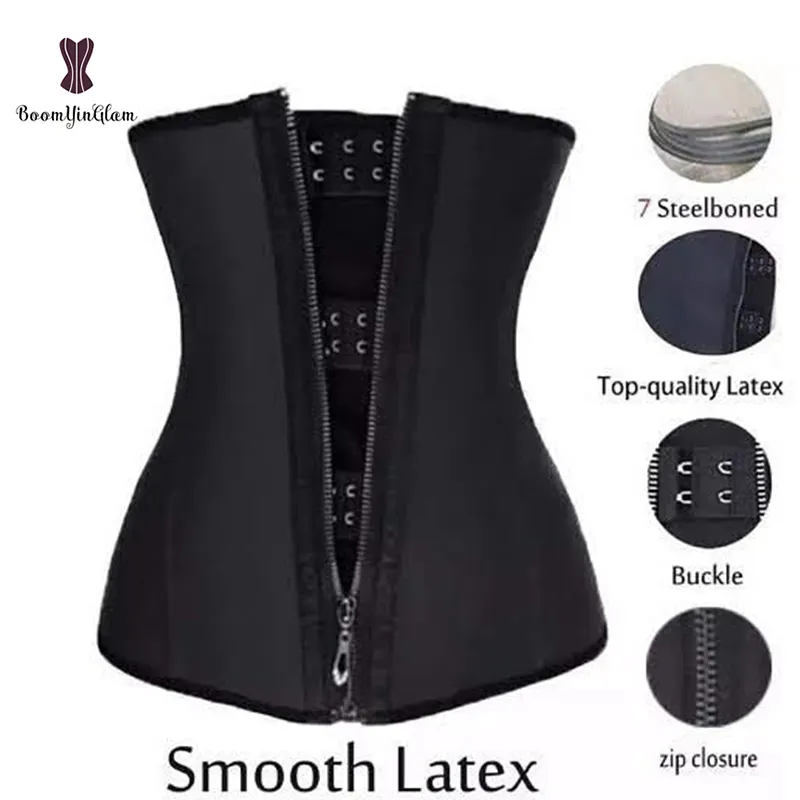 Gaines en Latex Lisse 7 Corset Désossé en Acier Sous le Buste Minceur Taille Shapers ZIP & Crochet Minceur Gaine Plus La Taille