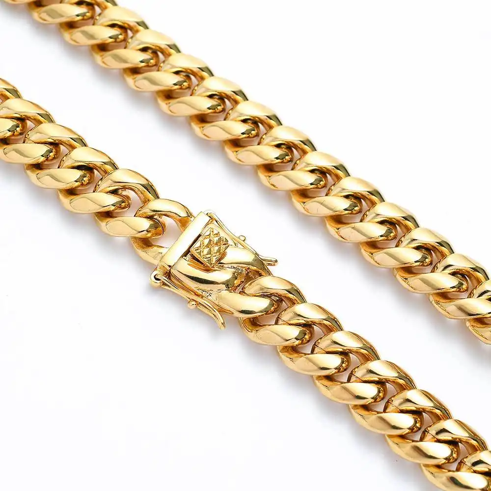 RQ 8mm 10mm Titanium Cuban Link Chain and Bracelet Gold Curb Thick Miami Stainless Steel Solid Mens Necklaces Fashion Design 18k