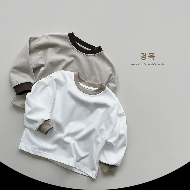 Camiseta de manga comprida para meninos e meninas primavera 2024, top 100% algodão, novidade infantil