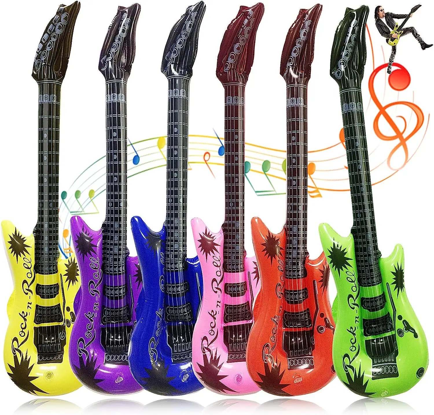 Guitarra inflable, juguetes de guitarra inflables reutilizables de 36 pulgadas, guitarra inflable de colores surtidos para niños