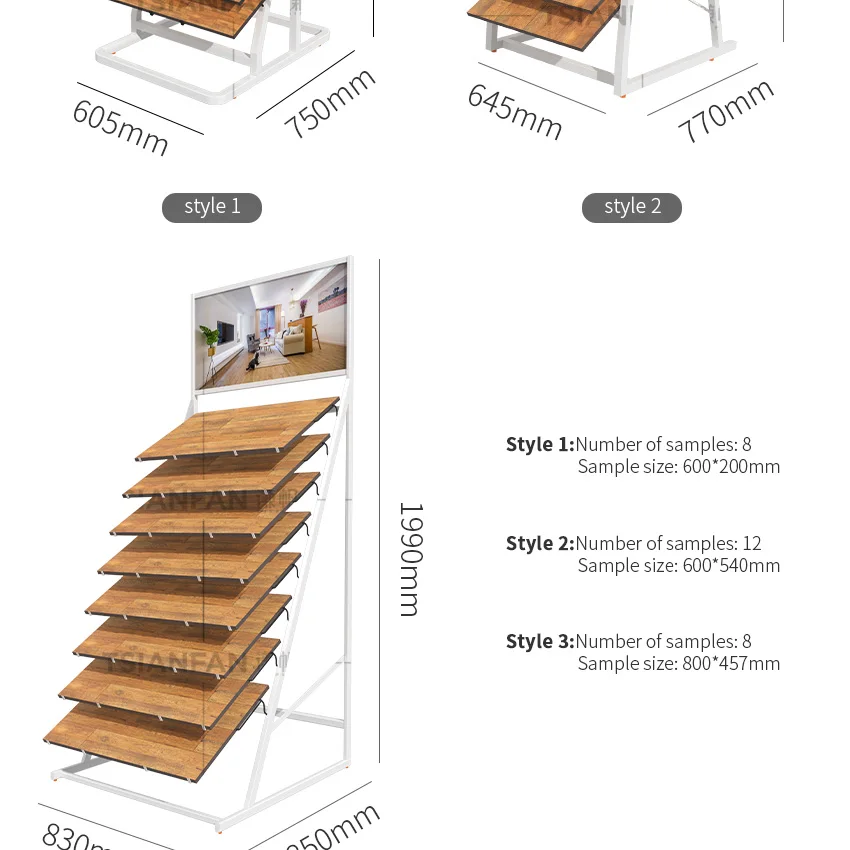 Factory Floor Rack Custom Displays Metal Shelves Parquet Oak Deck Tile Wooden Flooring Hardwood Sample Display Stand