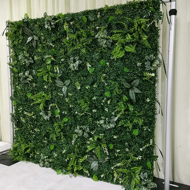 Tanaman Plastik Palsu UV Luar Ruangan, Rumput Hijau Dinding Buatan Taman Vertikal Pemandangan Latar Belakang Dinding Rumput