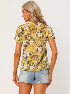 Özel bayan düğme aşağı <span class=keywords><strong>V</strong></span> boyun ön kısa kollu Rayon Casual bluz gömlek Tops