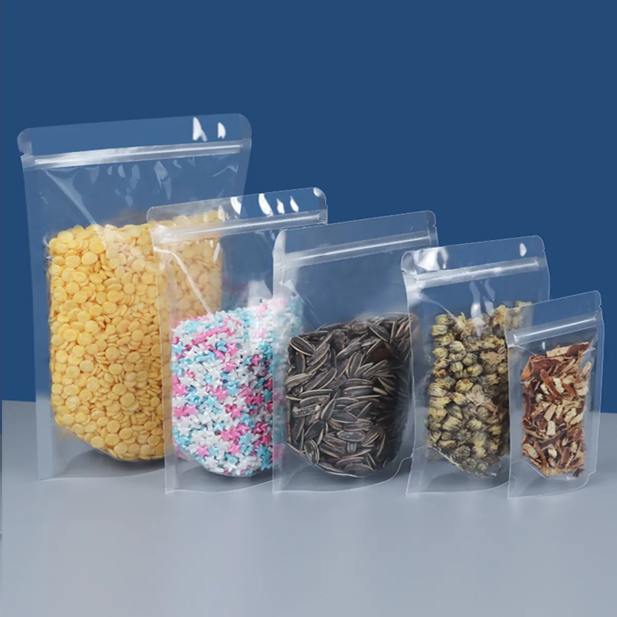 High quality thickened sealed bag for dried fruits snacks nuts transparent self sealing and self-supporting bags custom food packaging