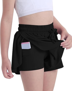 Kızlar siyah kelebek 2-in-1 koşu, spor salonu, egzersiz, tezahürat, dans için Spandex Liner ile Flowy şort - Product Image 5