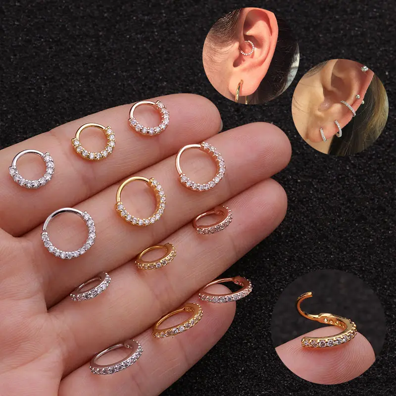 20G सर्कल घन Zirconia जेड घेरा 8mm नाक अंगूठी कान भेदी गहने उपास्थि हेलिक्स Daith पालि कान की बाली