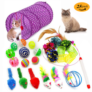 Juguetes surtidos para gatos, varita de Teaser de plumas de pez, túnel para gatos, ratón esponjoso, bolas y campanas - Product Image 5