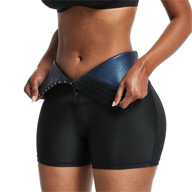 Sauna de fitness pour femmes en néoprène taille haute pantalon d'entraînement taille mince, short épaissi, conception ventre plat à 3 crochets