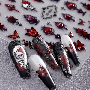 Cross-Border Gothic 5D Rose <strong>Decal</strong> Soft Glue Embossed Nail Art Sticker <strong>2025</strong> Dark Style DIY Nail Sticker in Heart Shape - Product Image 4