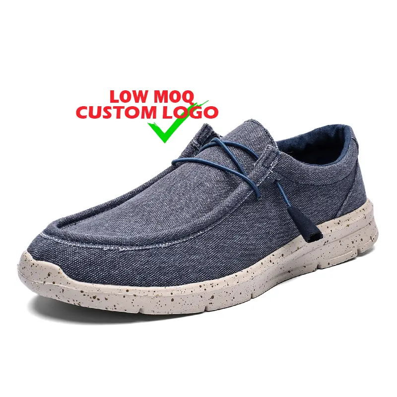 Mocassins casuais estilo caminhada, atacado personalizado de fábrica, tamanho grande, lona, sapatos de barco, baixos, casuais