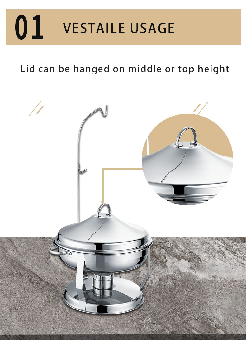 Hinge Rotating Silver Dishes Food Display Warmer Luxury Hanging Lid rounded Chafing Dish