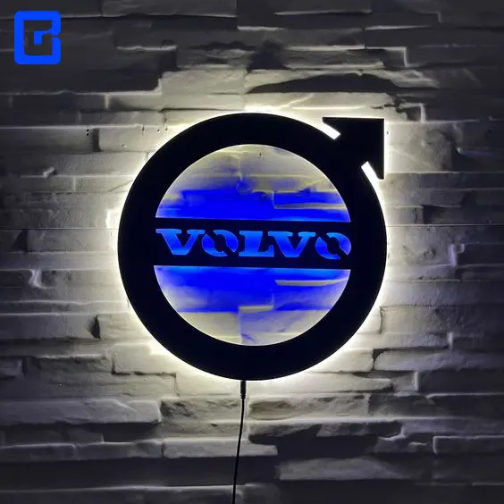 Grosir Pabrik tanda Volvo kustom tanda bisnis lampu latar tanda logo led akrilik