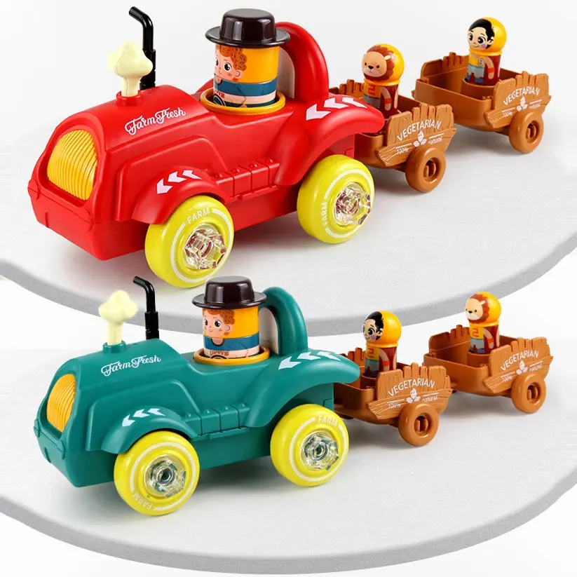 Cartoon free-wheel vehicle baby toy car DIY puzzle assembly and disassembly farmer cart with screwdriver toy sliding farm car