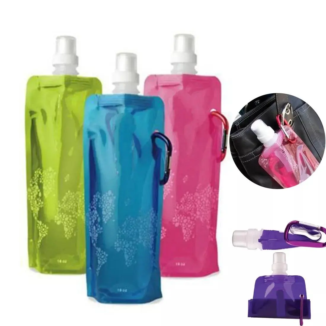 कस्टम Foldable पानी की बोतल 150ml 480ml 17oz आउटडोर लंबी पैदल यात्रा डेरा डाले हुए चल रहे खेल यात्रा तह पोर्टेबल पीने नोक बैग