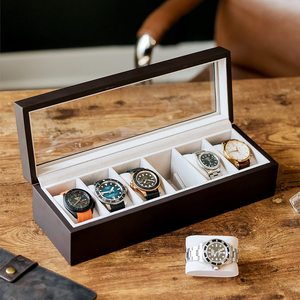 豪华定制标志创意储物礼品包装木制室内手表盒带玻璃展示顶