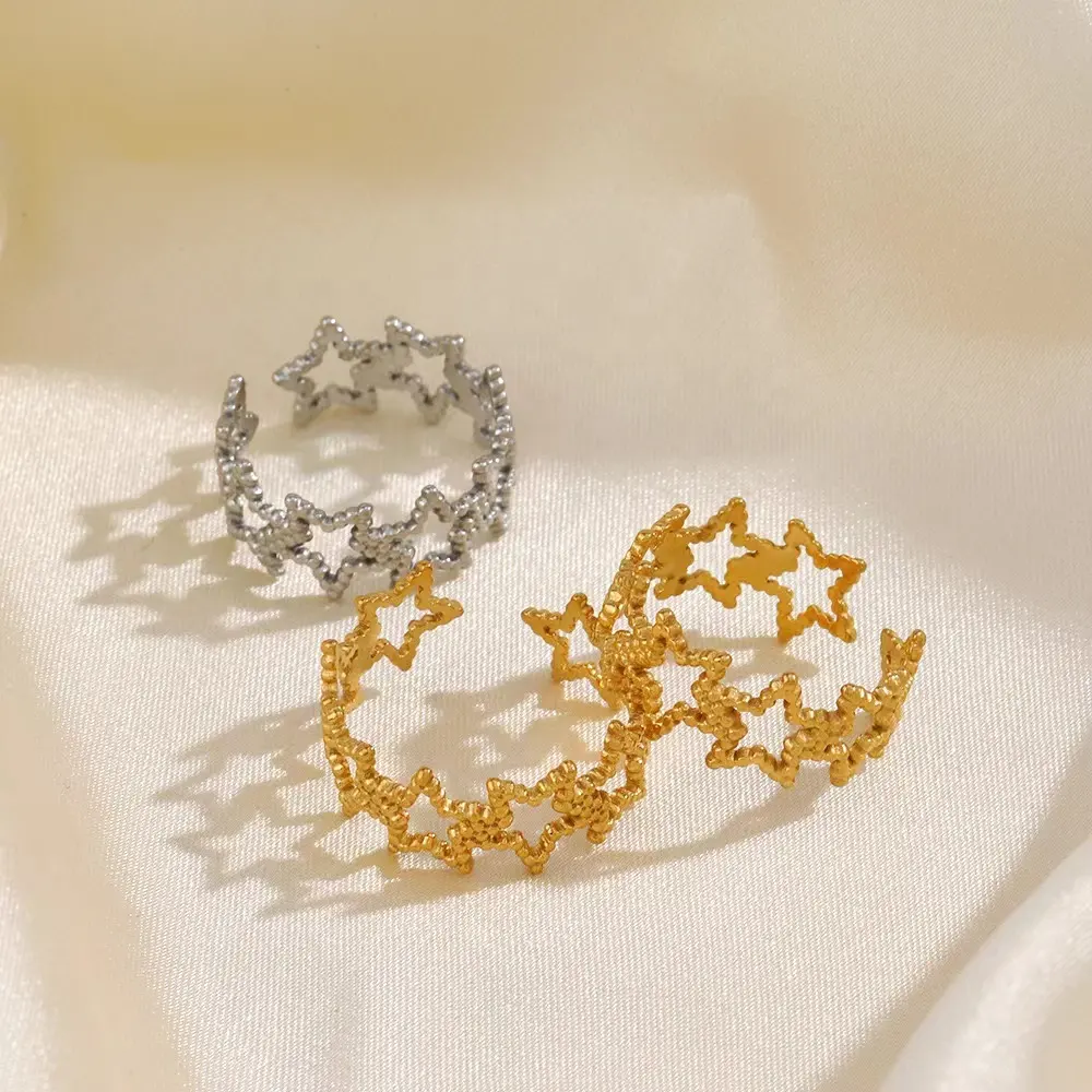 Anello aperto a stella in acciaio inossidabile placcato oro 18K di lusso alla moda
