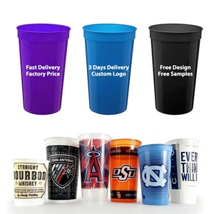 Custom Logo Promotional Plastic Stadium <strong>Cup</strong> 8oz 10oz 16oz 20oz 24oz 32oz Unbreakable Plastic Party <strong>Cups</strong>